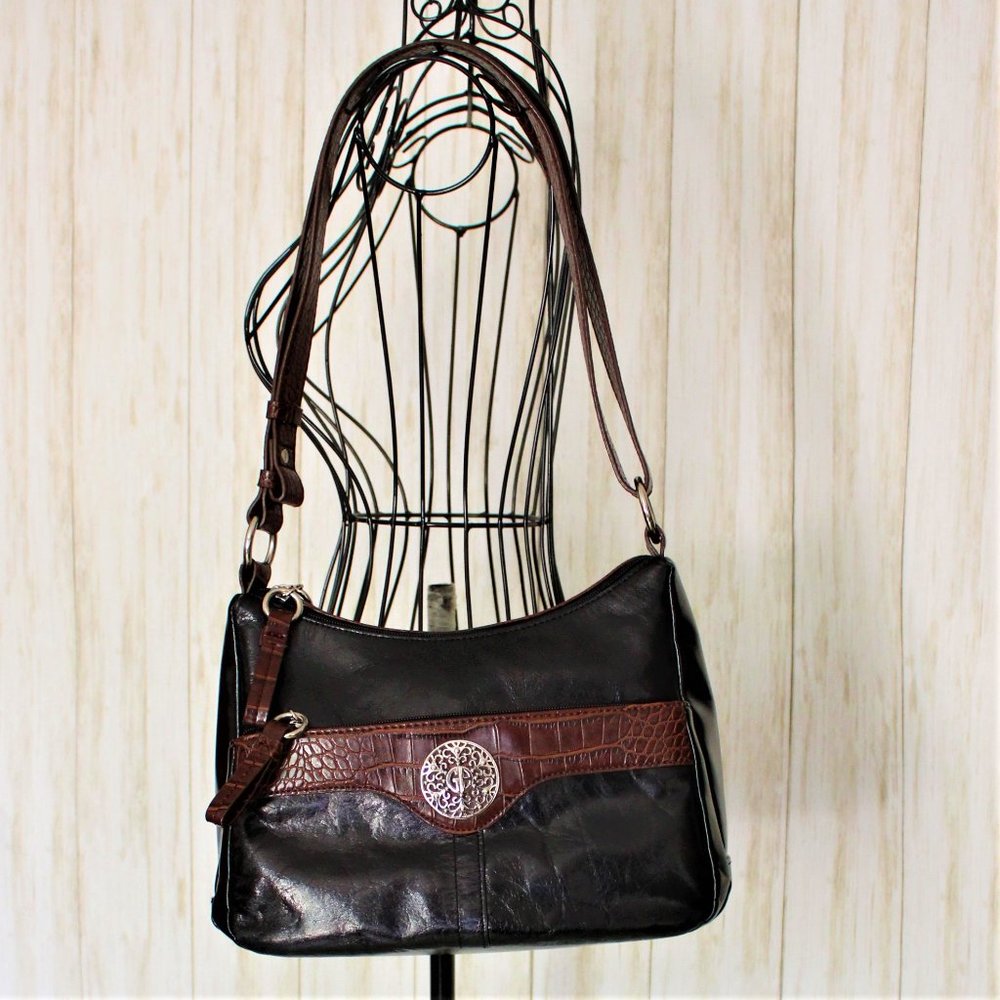 Giani Bernini Black/Brown Croc Trim Shoulder Bag - Picture 5 of 11